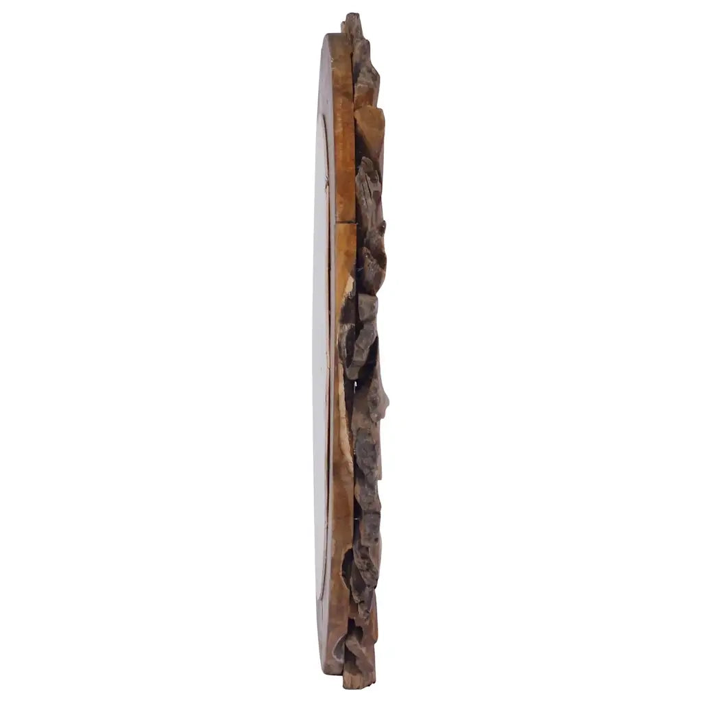 Specchio da Parete-Specchio a Muro-Specchio Decorativo 60 cm in Legno di Teak Rotondo 683996