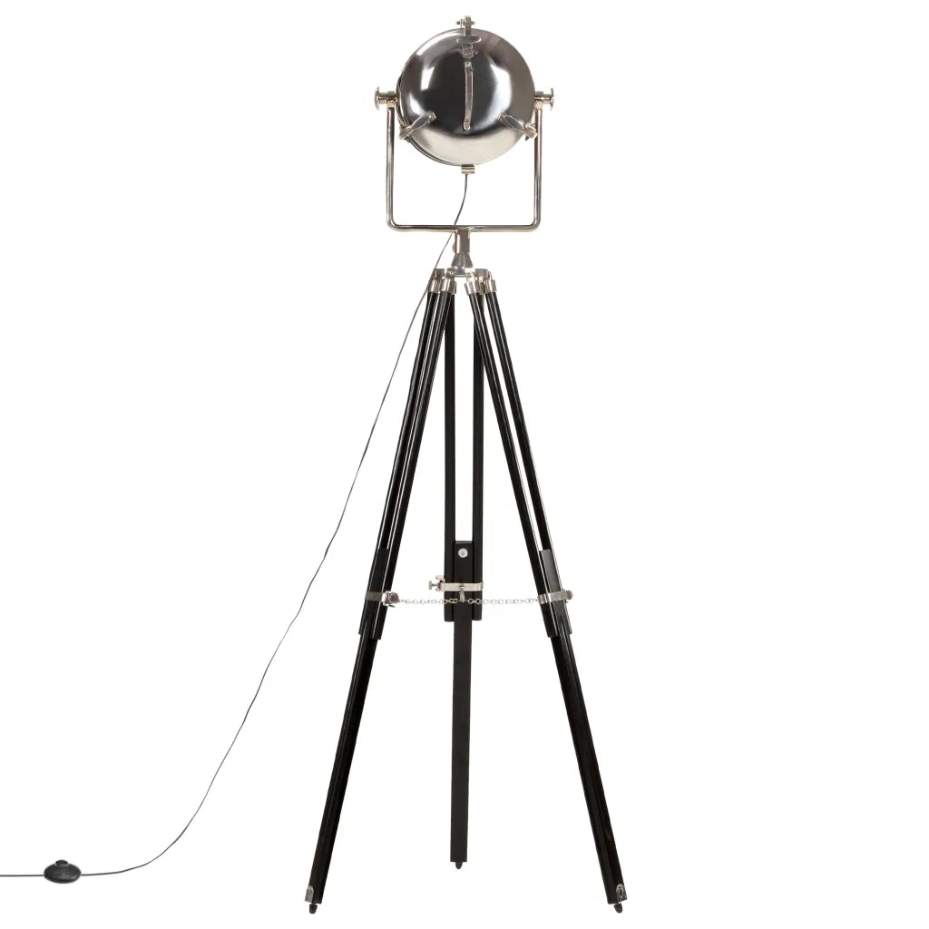 Lampada a Treppiede a Pavimento Nera in Legno di Mango 171 cm 286105