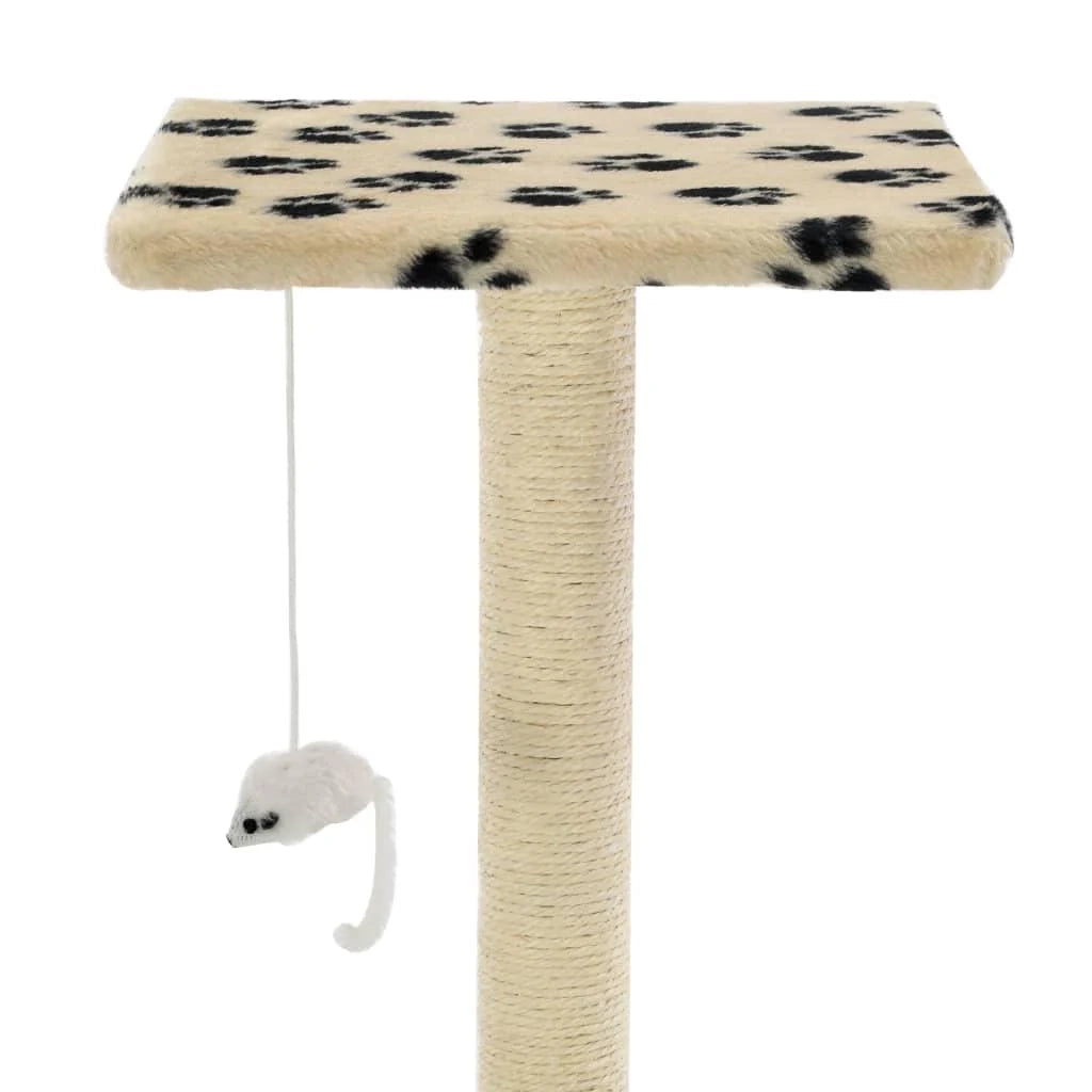Tiragraffi albero per gatti cuccia per gatti peluche in sisal 95 cm beige con motivo a impronta di zampa 3702176
