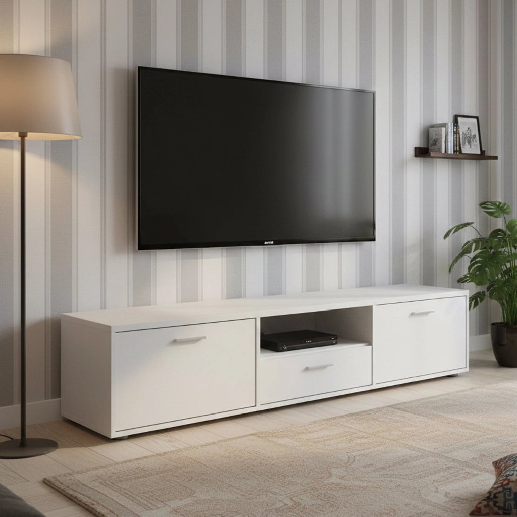 Mobile porta TV Giaele, Credenza da soggiorno, Armadio basso per TV, Base parete attrezzata, 177x40 h38 cm, Bianco
