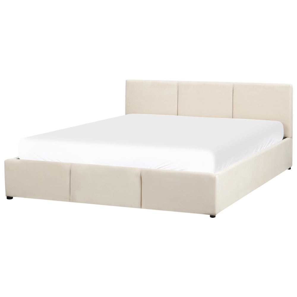 Letto Ottomano Beige Chiaro Velluto Tappezzato 160 x 200 cm Testiera Travestita Funzione Contenitore