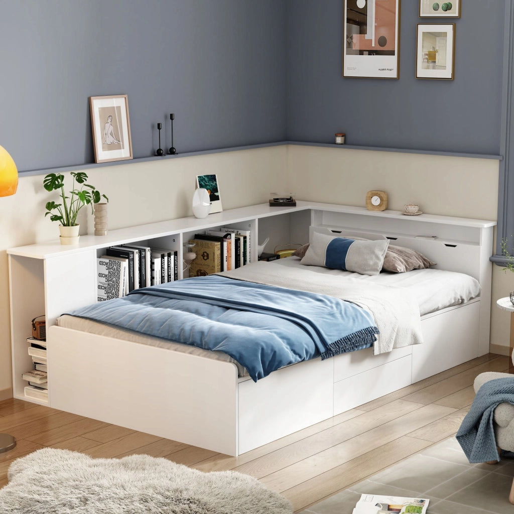 Letto a castello per bambini 90x200cm - Xylo - Bianco, con cassetti e scaffale