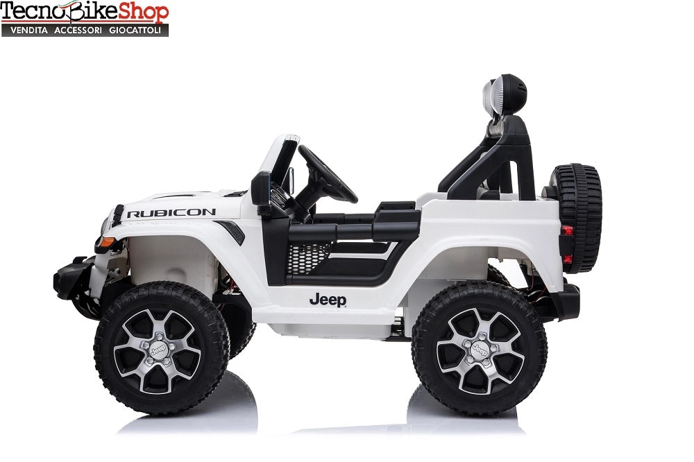 Auto Macchina Elettrica per Bambini JEEP FIAT Wrangler RUBICON 12V 2 Posti  con Mp3 - Sedile in Pelle - Bianco