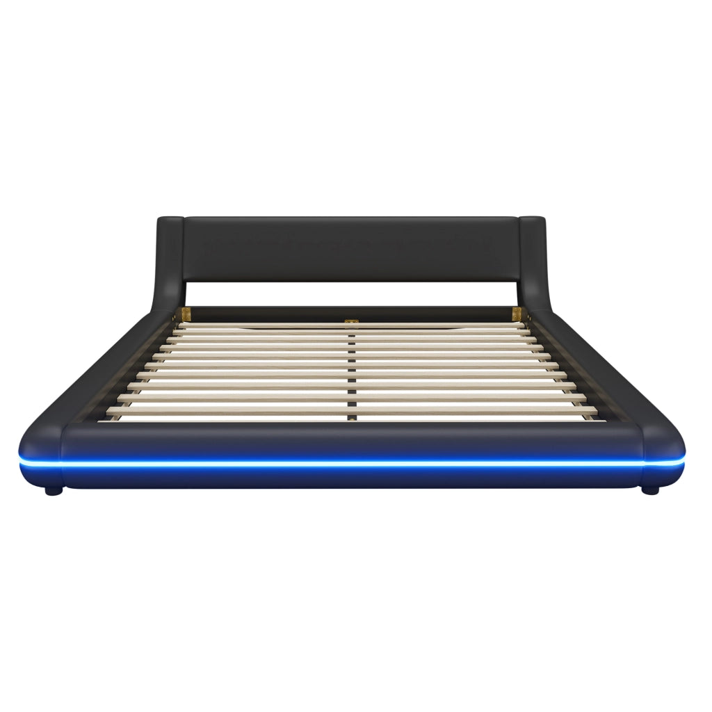Letto a pavimento 160x200 cm con LED e controllo app in PU nero