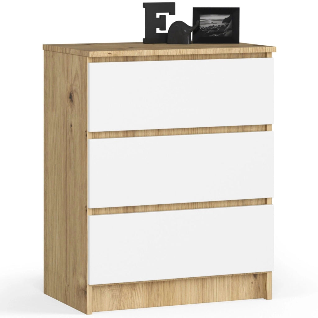 Cassettiera AKORD K60 Cassettiera Quercia Artisan 60 cm 3 cassetti inserto frontale Bianco 60x40x77 cm
