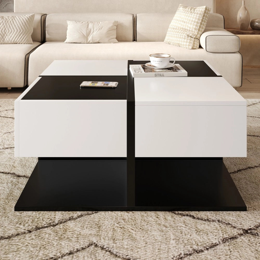 Tavolino da Caff¨¨ Quadrato con 2 Cassetti ¨C MINIMAL ¨C Nero/Bianco Lucido, 70x70x35,5 cm