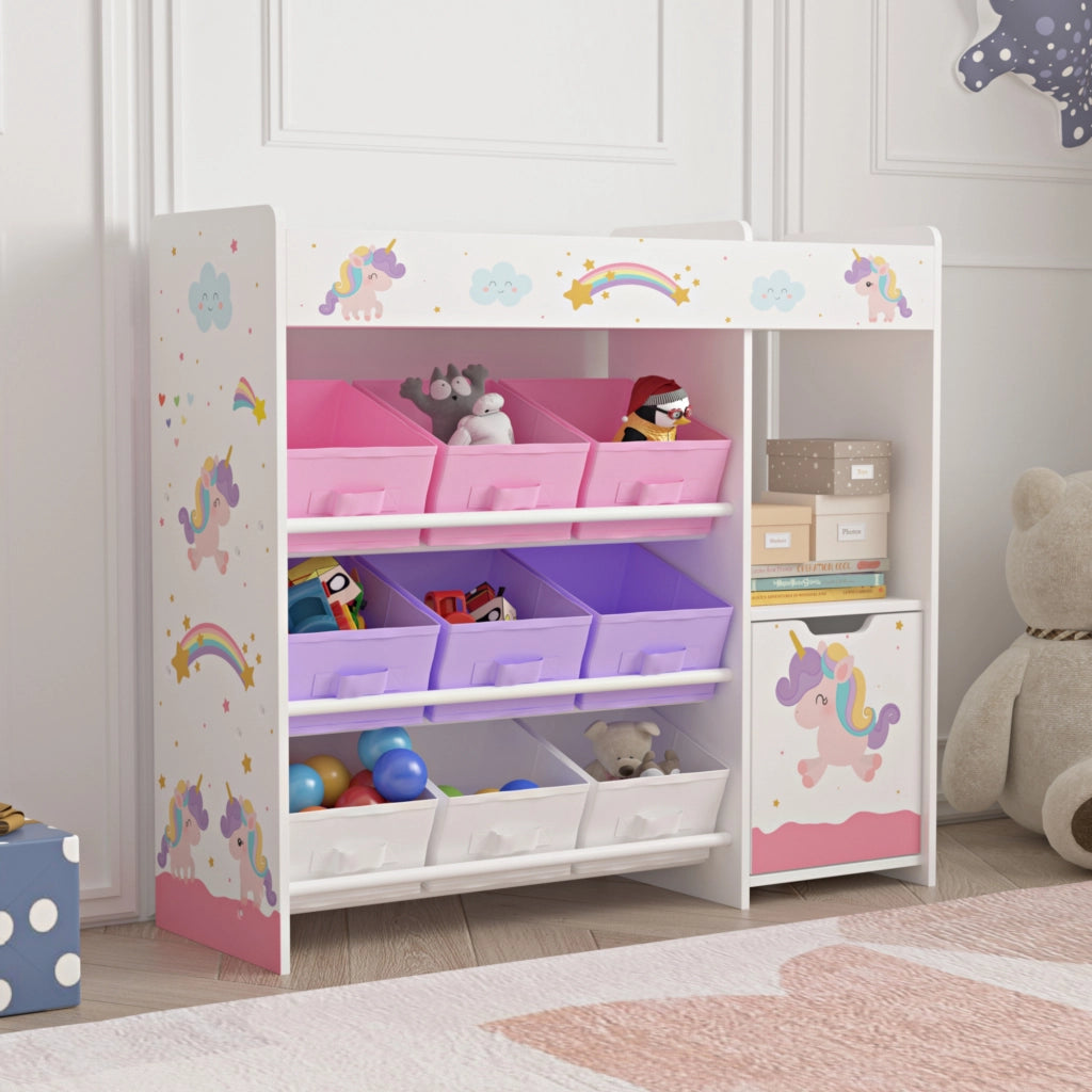 Scaffale per Cameretta Søndreland con 9 Scatole Pieghevoli 80x90x30 cm Design Unicorno [en.casa]