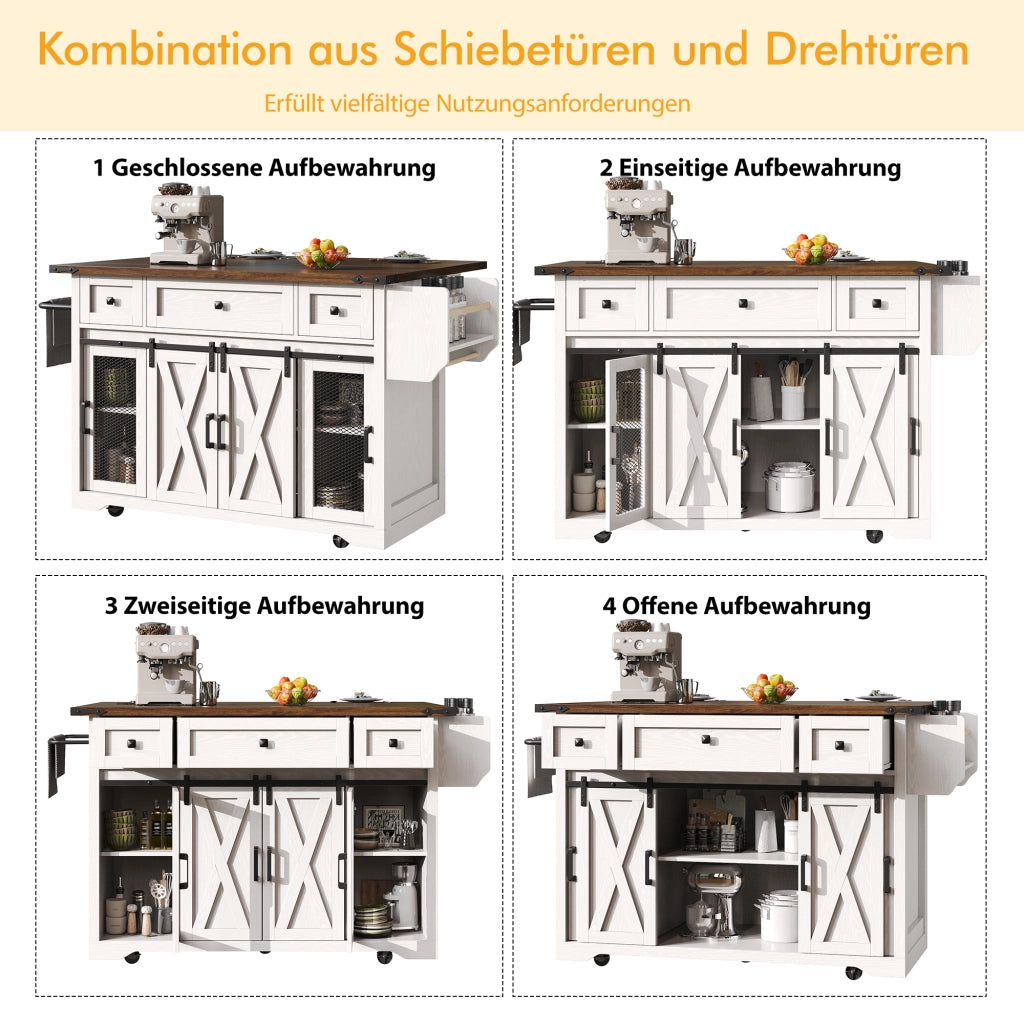 CARRELLO DA CUCINA 120,2x45,3x91,5 cm MDF Bianco con prese e USB