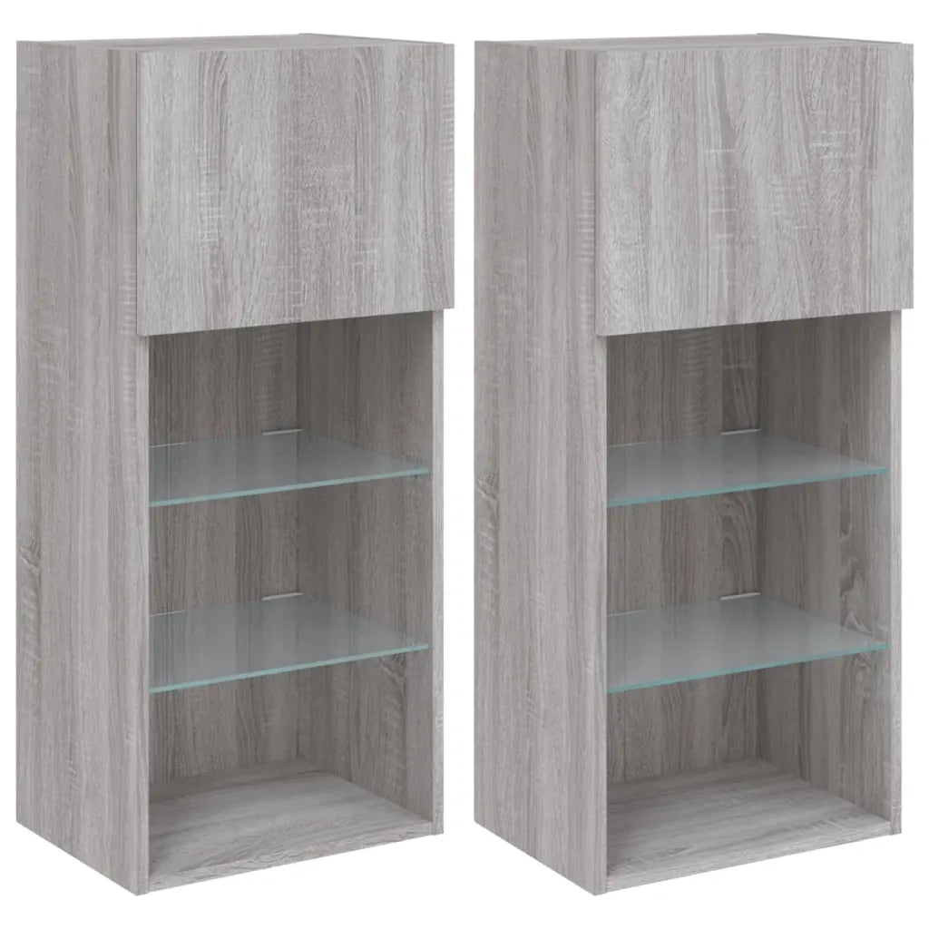 vidaXL Mobili TV con Luci LED 2pz Grigio Sonoma 40,5x30x90 cm