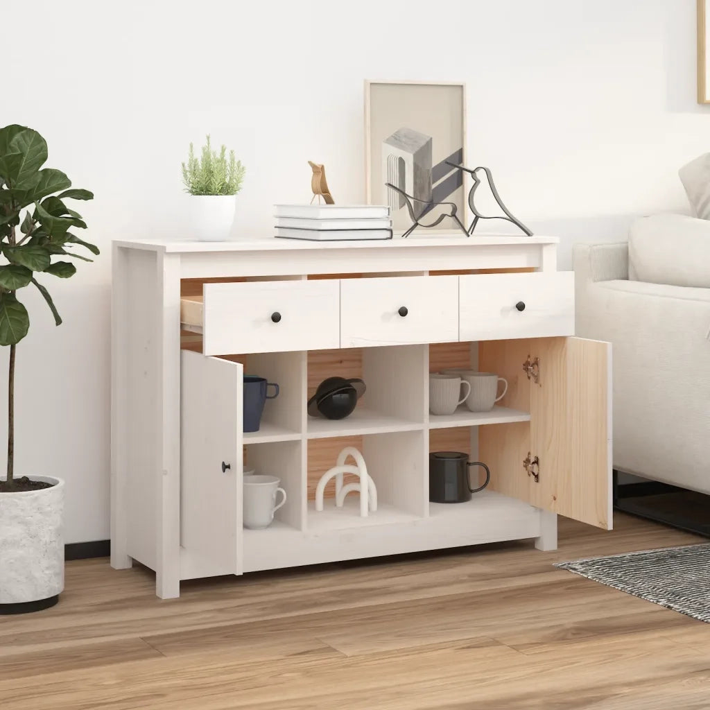 Credenza Bianca 100x35x74,5 cm in Legno Massello di Pino 814550
