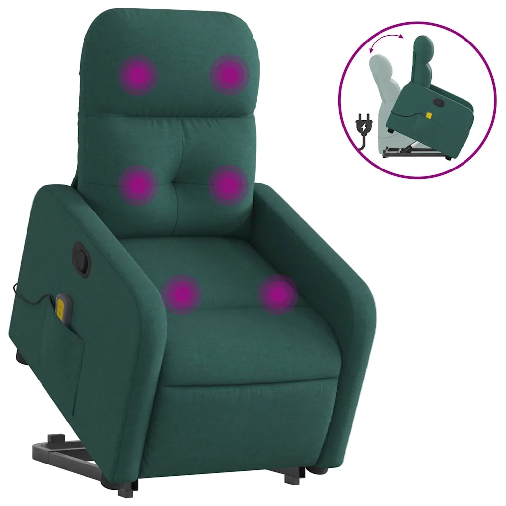 Divano Sedia-Poltrona Alzapersona Massaggiante Verde Scuro in Tessuto 621955
