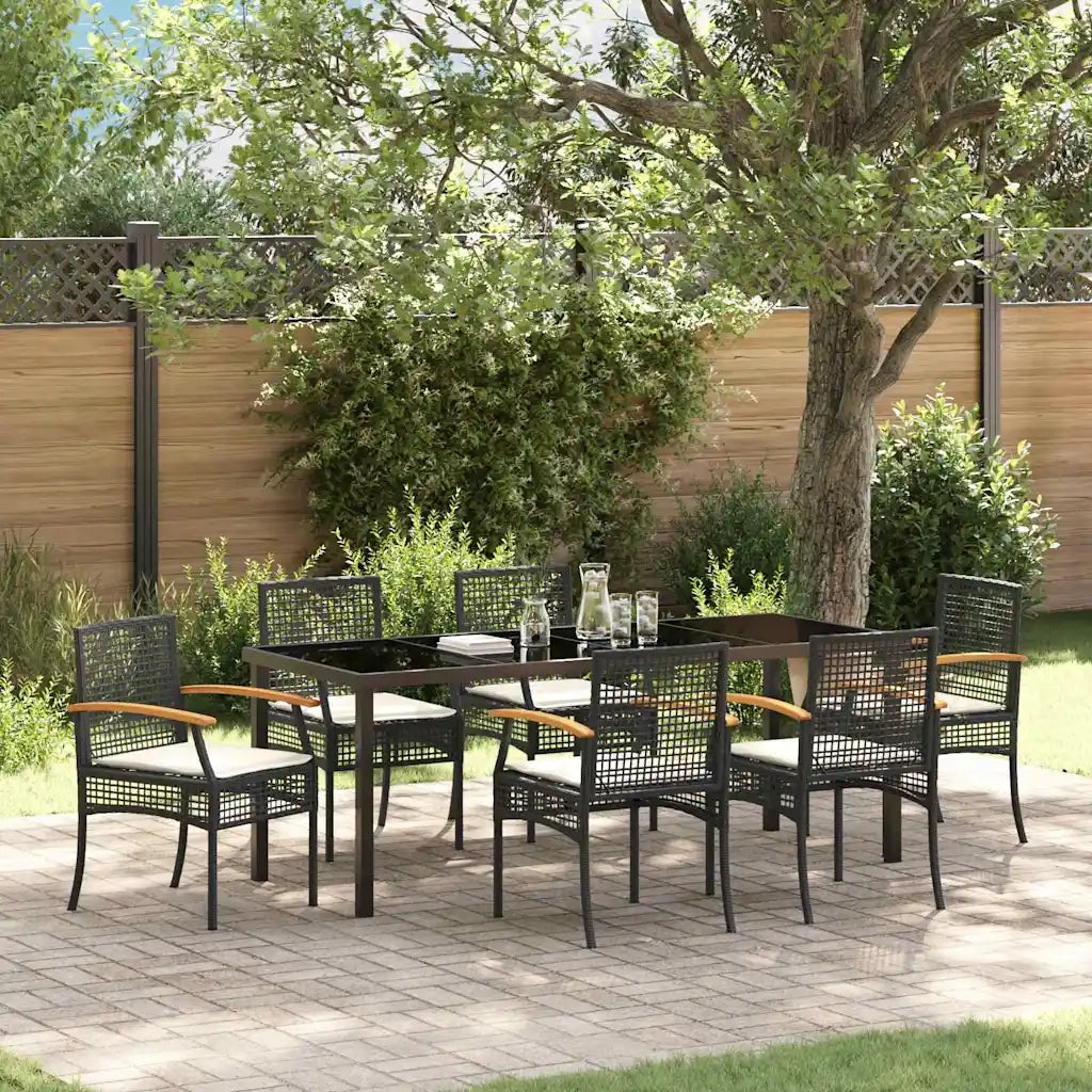 Set da Pranzo per Giardino con cuscino 7 pcs Nero Rattan 3380818