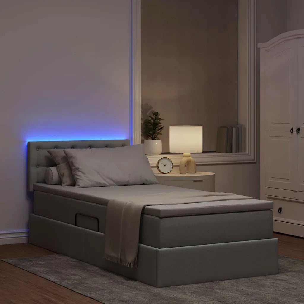 Letto con contenitore LED e materasso Grigio Chiaro 90 x 200 cm