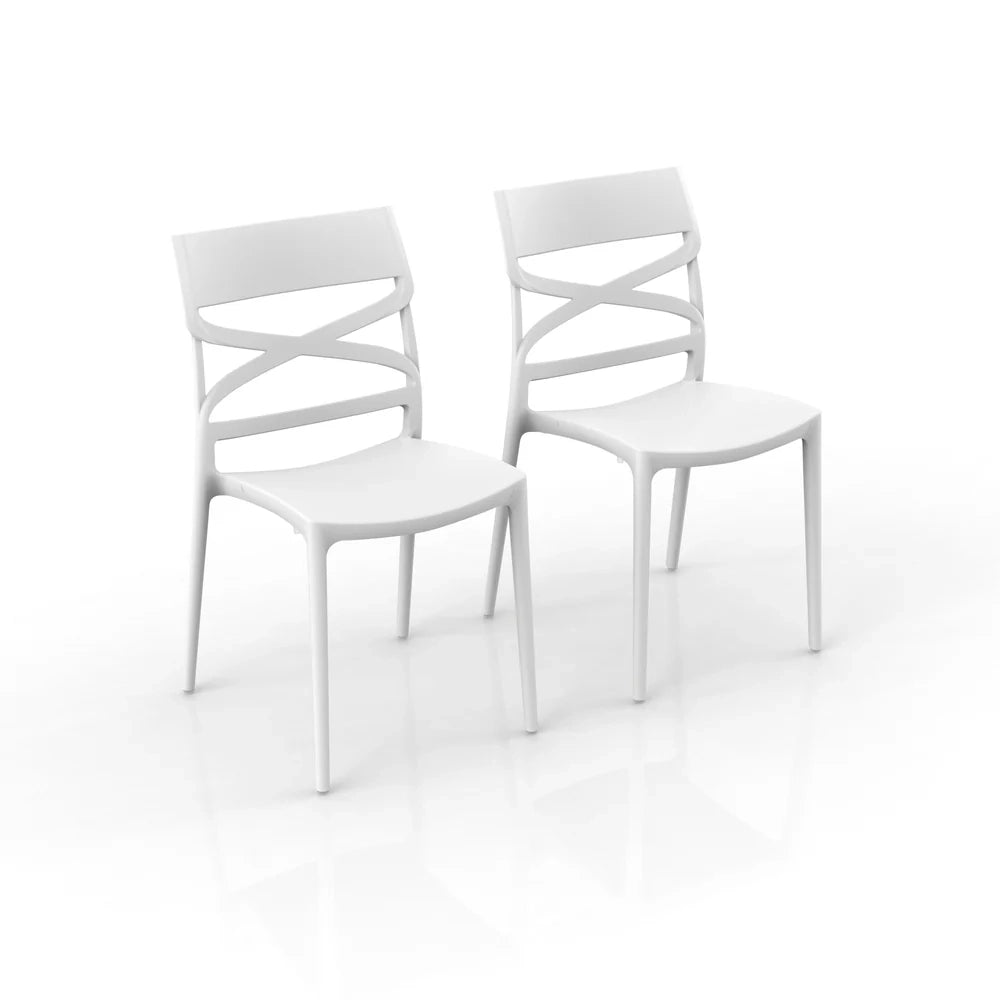 Set 2 sedie in polipropilene FLOW, MADE IN ITALY, impilabile, resistente ai raggi UV, design moderno, ideale per sala da pranzo, cucina, sala d’attesa, bar, ristoranti o giardino colore Bianco