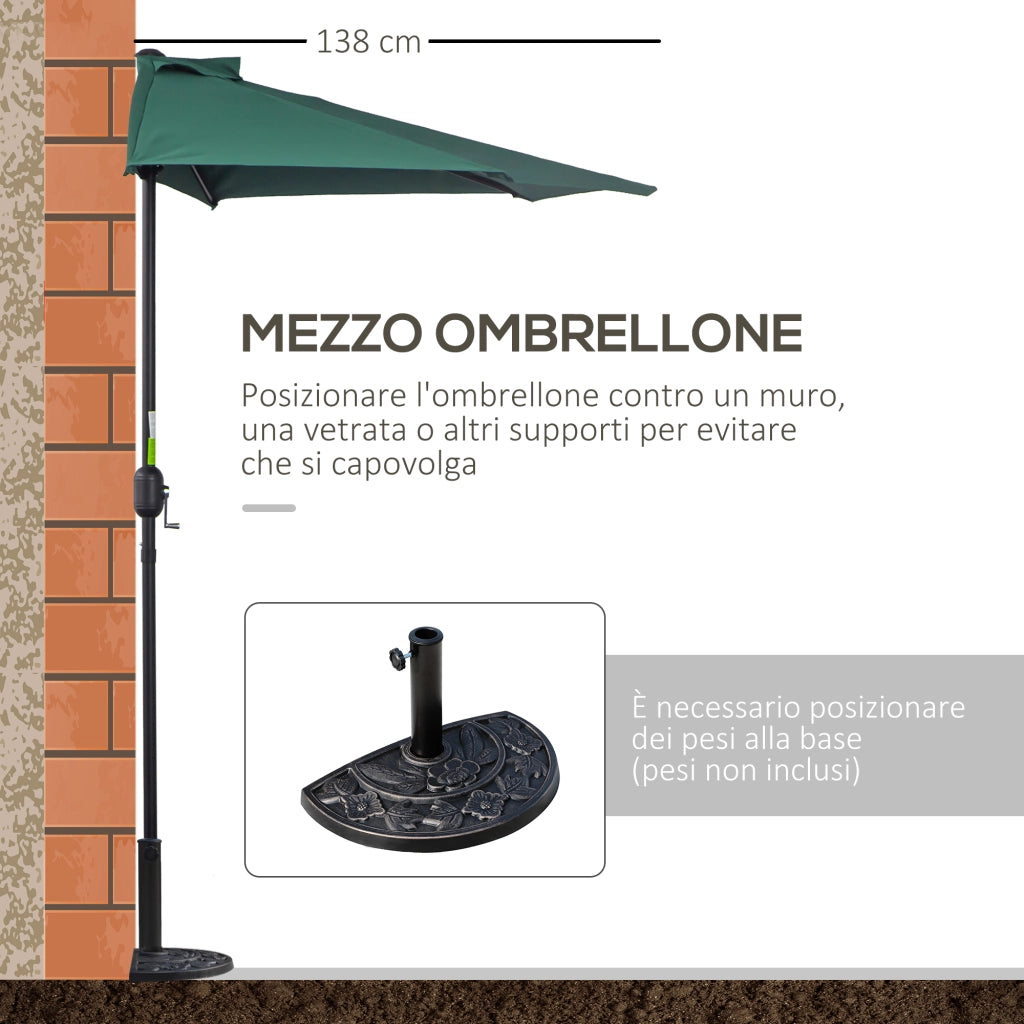 Ombrellone Semicircolare da Parete ¨C zephmum ¨C Verde Poliestere 270x240 cm