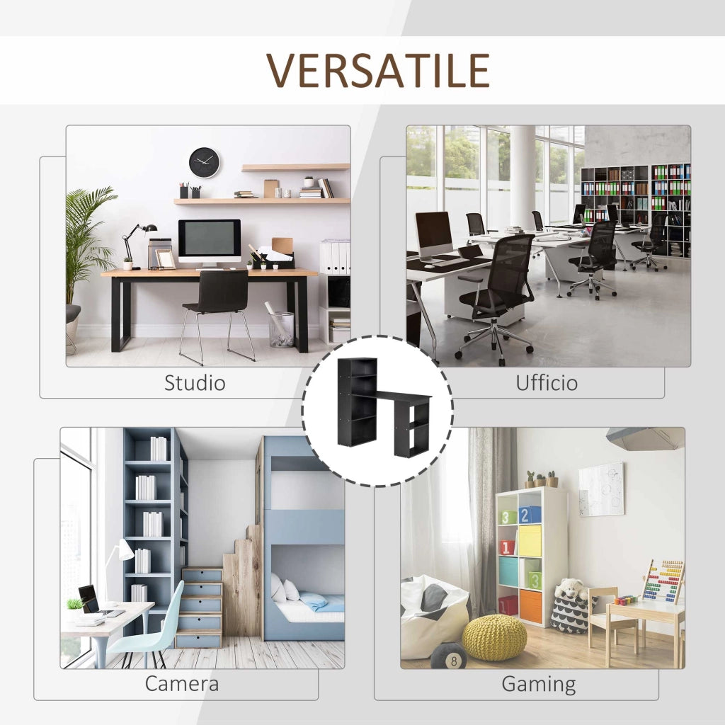 EasyComfort Scrivania PC in Legno con 6 Ripiani Portaoggetti Laterali, 120x55x120 cm, Nero