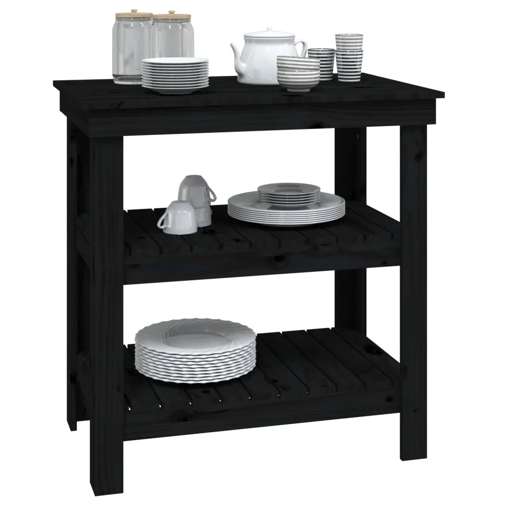 Banco da Lavoro Nero 78,5x50x80 cm in Legno Massello di Pino 823643