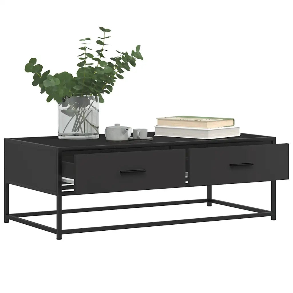 Tavolino Salotto Nero 100x50x35 cm Legno Multistrato e Metallo