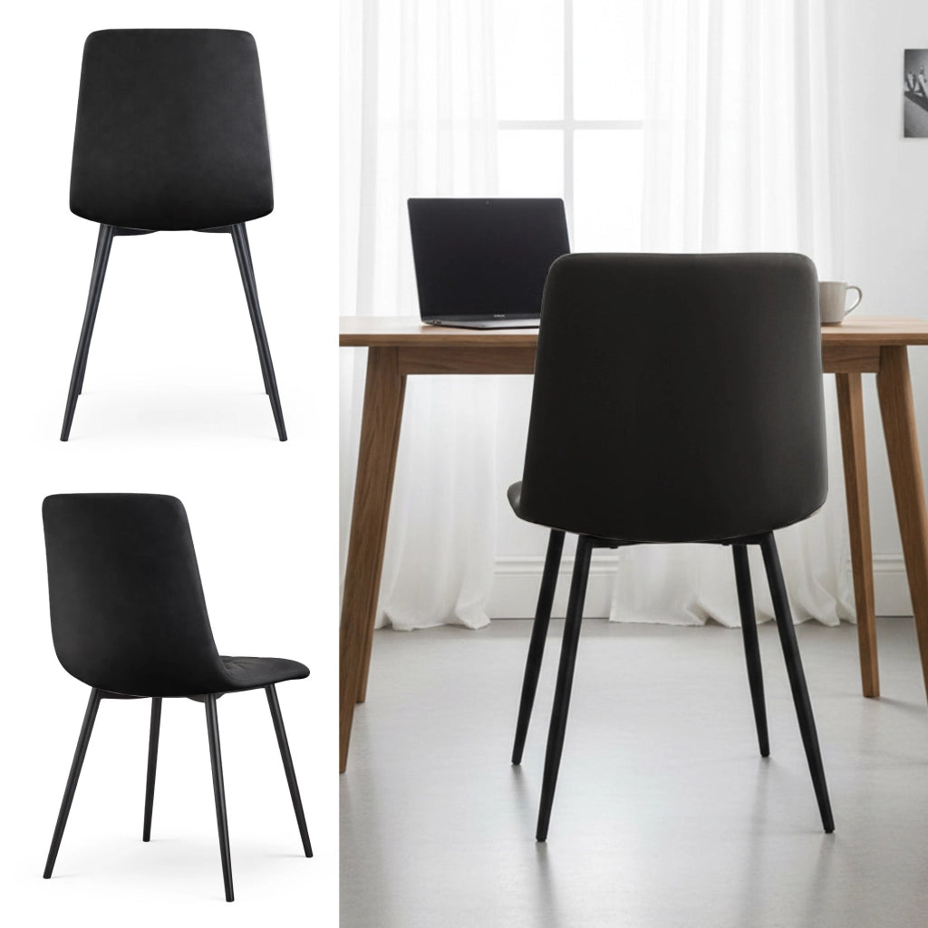 Set di 8 Sedie in velluto trapuntate MILO Nero gambe nere