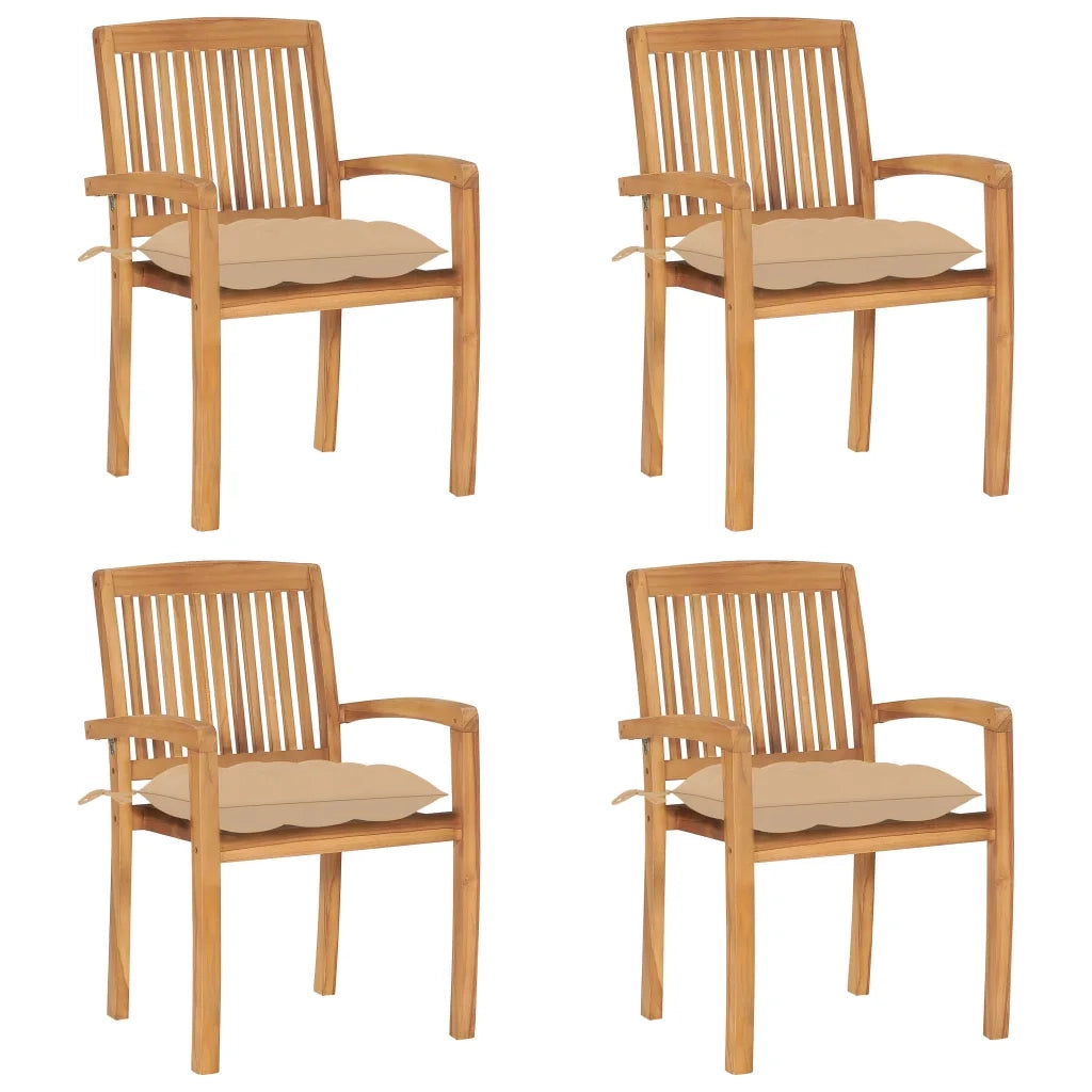 Sedie da Giardino Impilabili 4 pz con Cuscini Massello di Teak cod mxl 7021