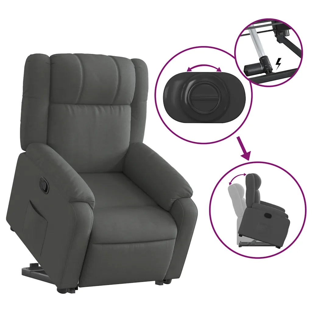 Poltrona | Sedia Relax Alzapersona Reclinabile Grigio Scuro in Tessuto
