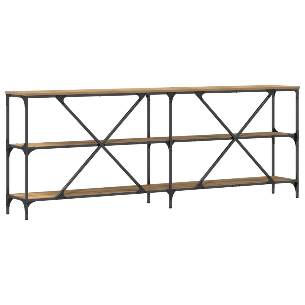 Tavolo Consolle In Rovere Artigianale 200x30x75 cm Legno Ingegnerizzato e Acciaio