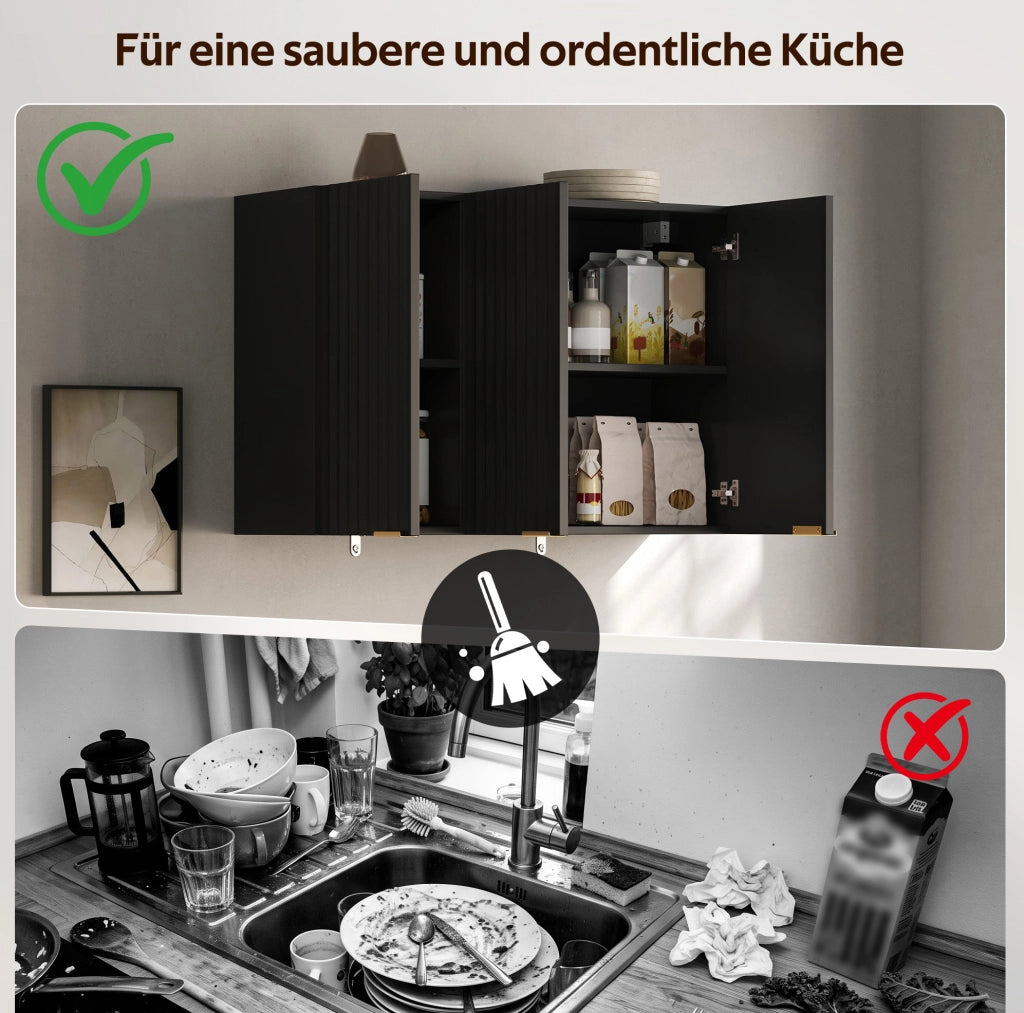 Pensile da parete con 3 ante in MDF nero; 90 x 29 x 60 cm