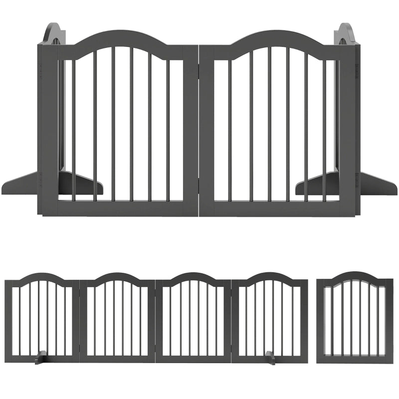 Cancelletto per cani autoportante con piedini, pieghevole, 4 pannelli, 208 x 29,5 x 61 cm, nero