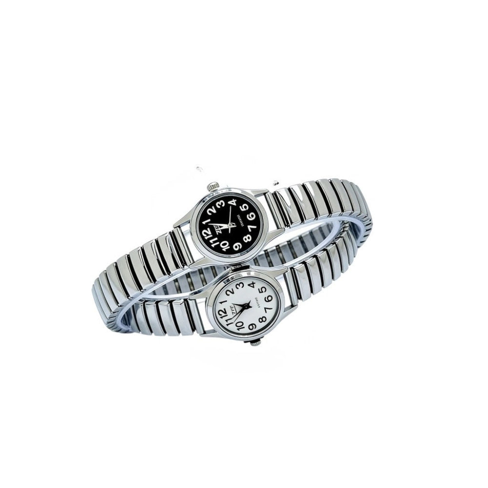 Trade Shop - Orologio Da Polso 25 Mm Acciaio Elegante Quadrante Nero Compatto Cinturino Elastico -