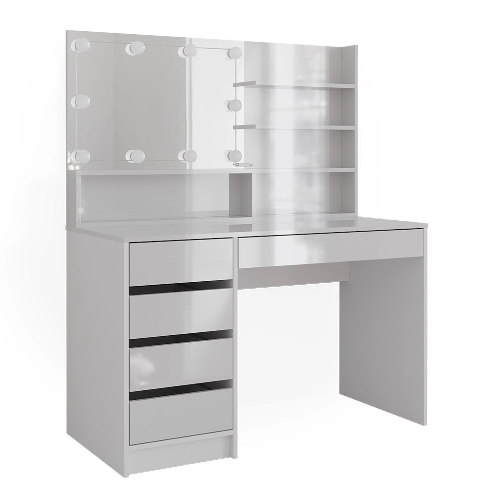 Vicco Tavolo da toeletta Bianco 120 cm con illuminazione a LED e ripiano a specchio