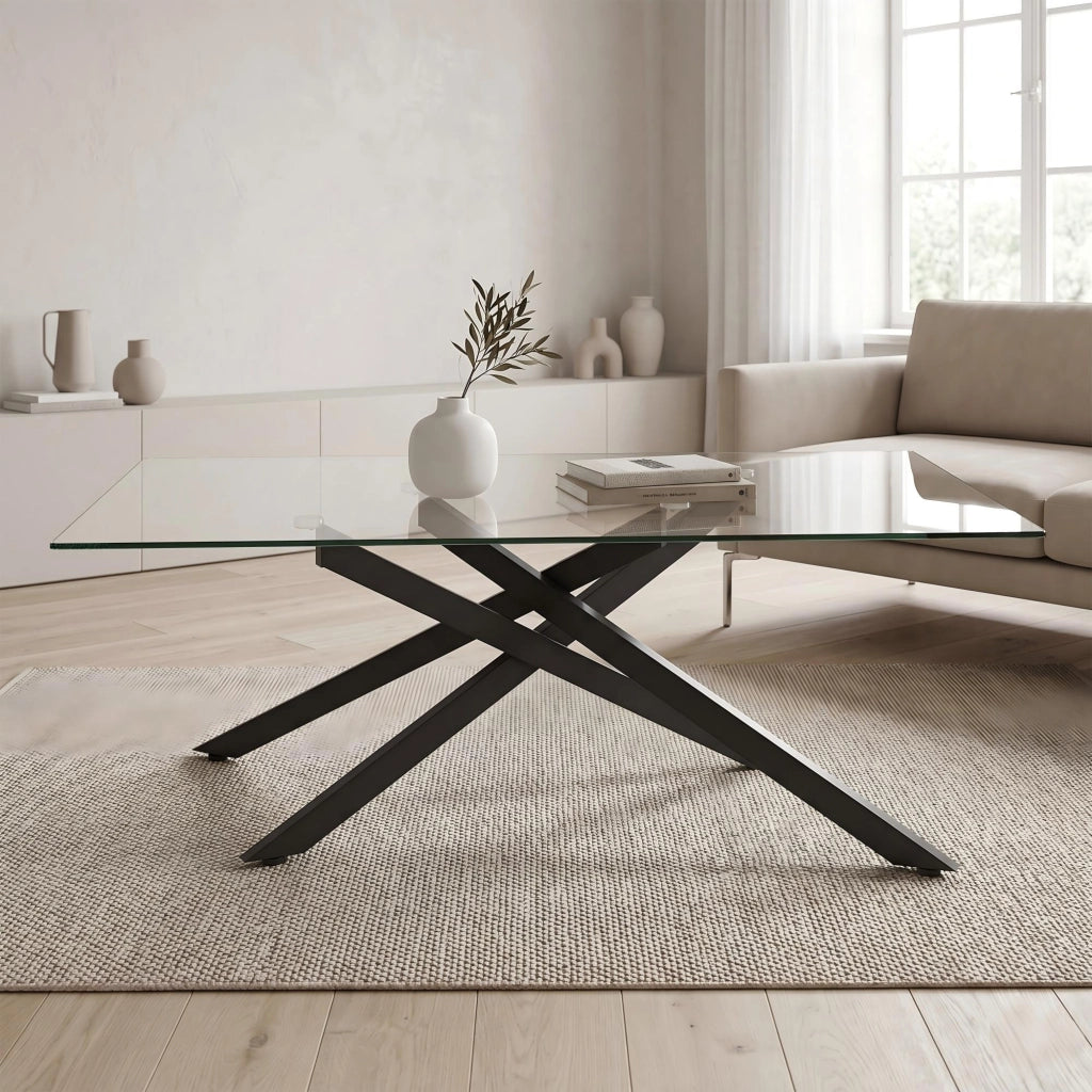 Tavolino da caffè in vetro e metallo - per soggiorno - 100×60×46 cm - nero