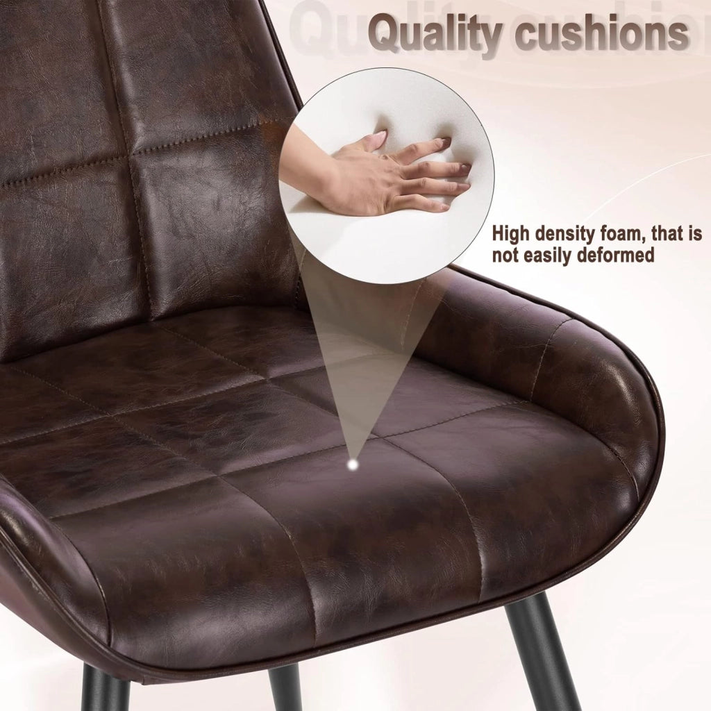 Set di 2 Sedie da Pranzo con Schienale Curvo, Sedie Ergonomiche in similpelle e Metallo, Poltroncina imbottita per Salotto, Ufficio, Camera da Letto, marrone scuro BH332dbr-2