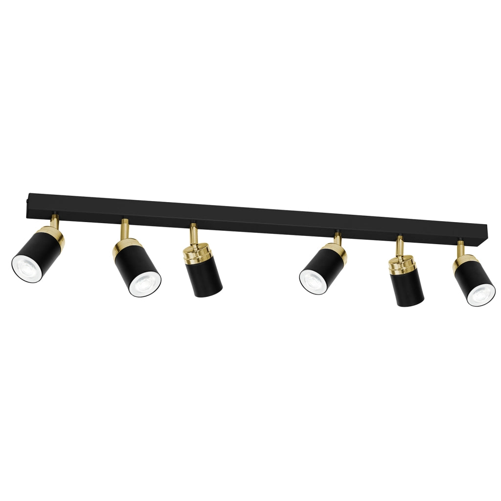 Barra 6 faretti orientabili Reno nero/oro GU10 Luminex