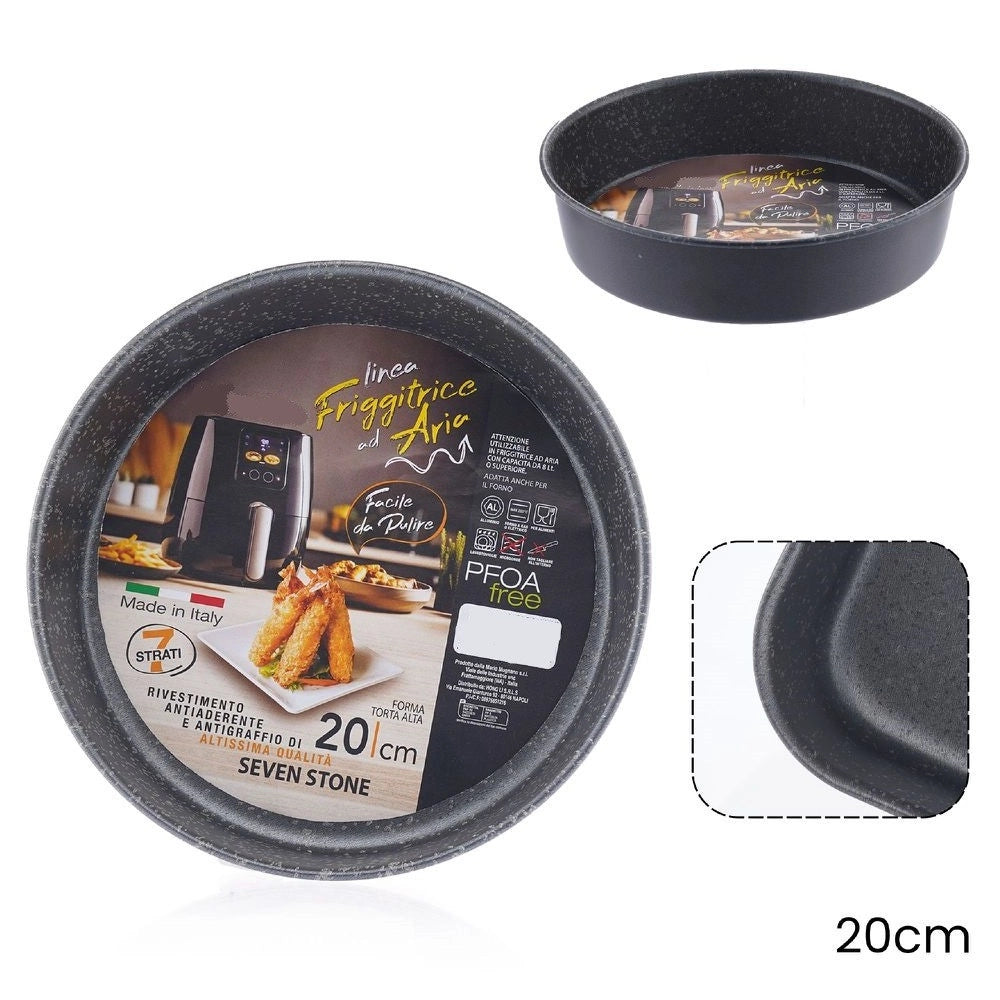 Trade Shop - Teglia Rotonda Forma Torta Alta 20cm Per Friggitrice Ad Aria Forno Antiaderente 054088 -