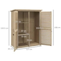 Armadio da Esterno Portaoggetti a 2 Ripiani con Picchetti, in Legno di Abete, 127x65x159.5/168 cm