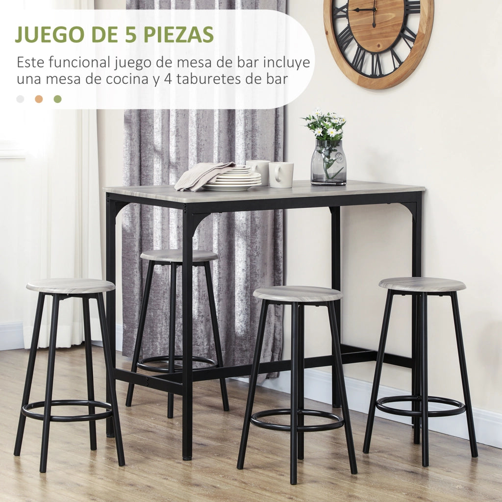 Set Tavolo Bar e 4 Sgabelli ¨C Xylo ¨C Metallo Grigio e Nero Stile Industriale