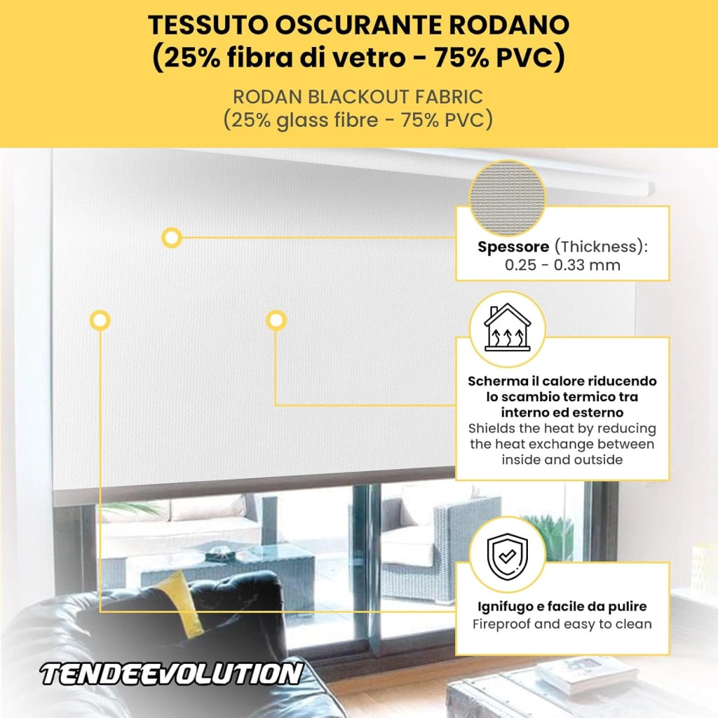 Tenda a Rullo Su Misura RODANO OSCURANTE - Larghezza 2m x Altezza 2m - Colore Bianco 1 - Ideale per Interni ed Esterni