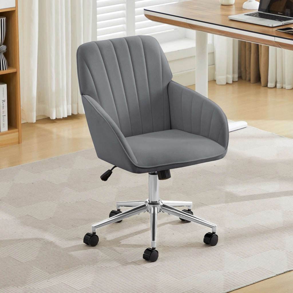 Sedia da ufficio girevole in velluto con altezza regolabile, schienale ergonomico e ruote, per casa e camera da letto, grigio
