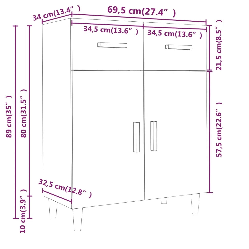 Credenza Grigio Cemento 69,5x34x89 cm in Legno Multistrato 812190