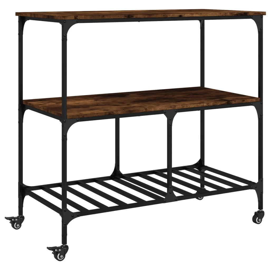 Carrello da Cucina-Scaffale per Cucina Rovere Fumo 100x50x95cm in Legno Multistrato
