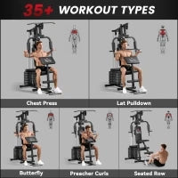 Stazione Fitness Multifunzione Power Tower con Pesi fino 45kg e Panca Imbottita, 135x103x210cm