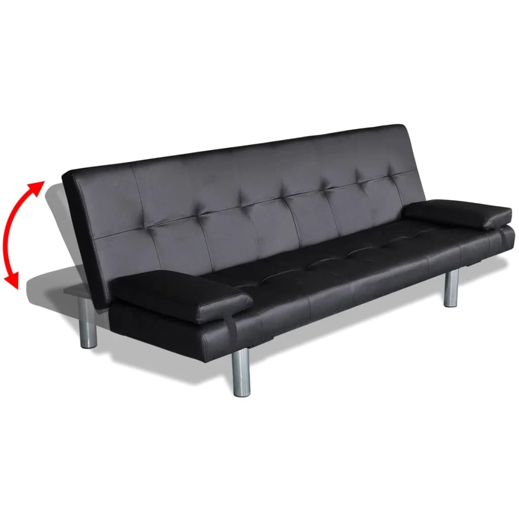 Divano letto regolabile con due cuscini in similpelle nera 02_0020589