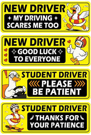 Magneetti per auto 4 pezzi - Oca gialla cartoon - Avvertimento divertente - Riciclabile - Facile da installare - Adatto per auto familiari - Sticker per auto