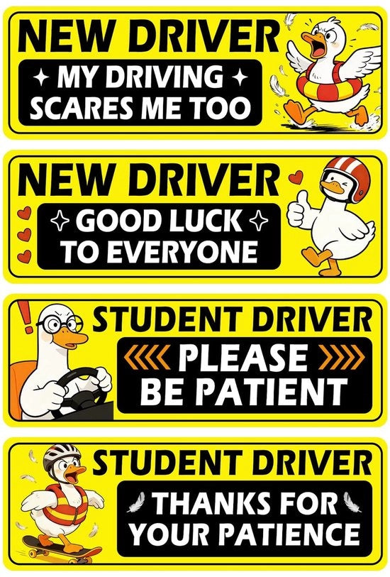 Magneetti per auto 4 pezzi - Oca gialla cartoon - Avvertimento divertente - Riciclabile - Facile da installare - Adatto per auto familiari - Sticker per auto