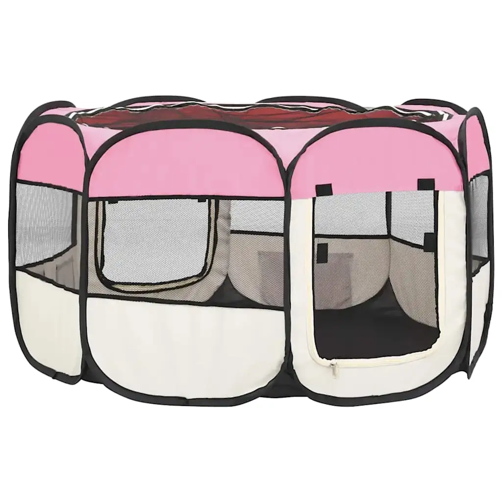 Box per Cani Pieghevole con Borsa Trasporto Rosa 110x110x58 cm 171010