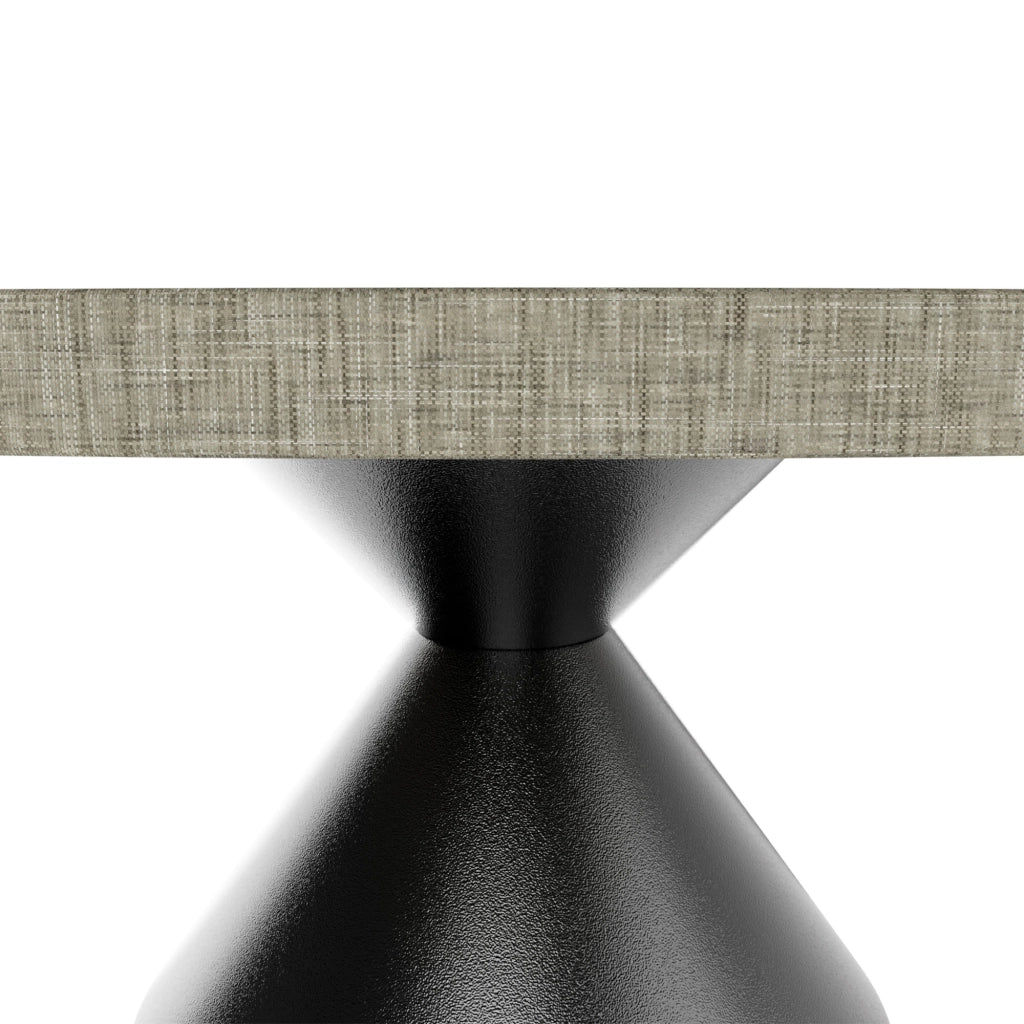 Graal Black - Tavolo Rotondo Ø120 cm Base a Doppio Cono Nero in Metallo e Top in Legno Grigio Testurizzato