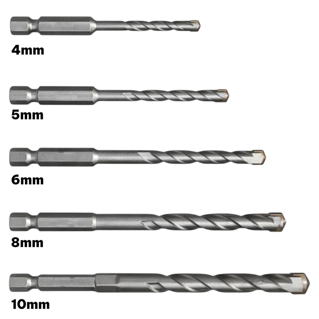 Set 5 Punte Trapano Muratura Attacco Esagonale 4 5 6 8 10 mm Cemento VHT02588
