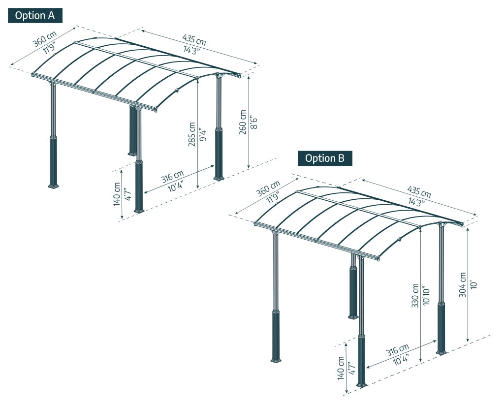 Carport  in Alluminio 3.6 X 4.4 m Canopia Alpine Alto RV