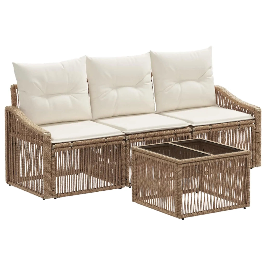Set Divano da Giardino 4 pz | Set Salotto da Giardino Beige polyrattan