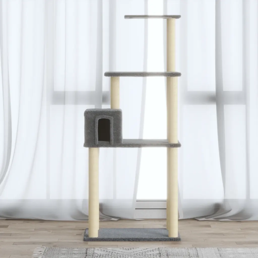 Albero per Gatti con Tiragraffi in Sisal Grigio Chiaro 147 cm 171477